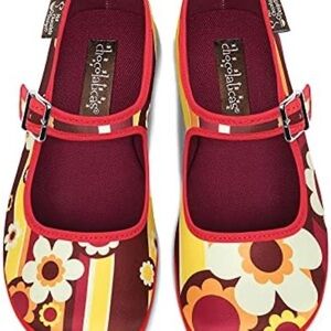 Mary Jane Red and Yellow Dress Shoes Floral Design